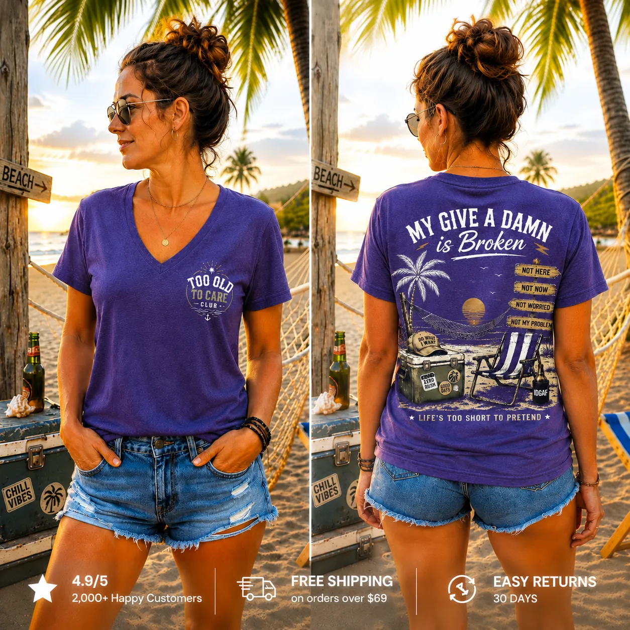 Women's My Give A Damn Is Broken™ V-Neck T-Shirt The Original · Too Old To Care Club · Oldsouldept