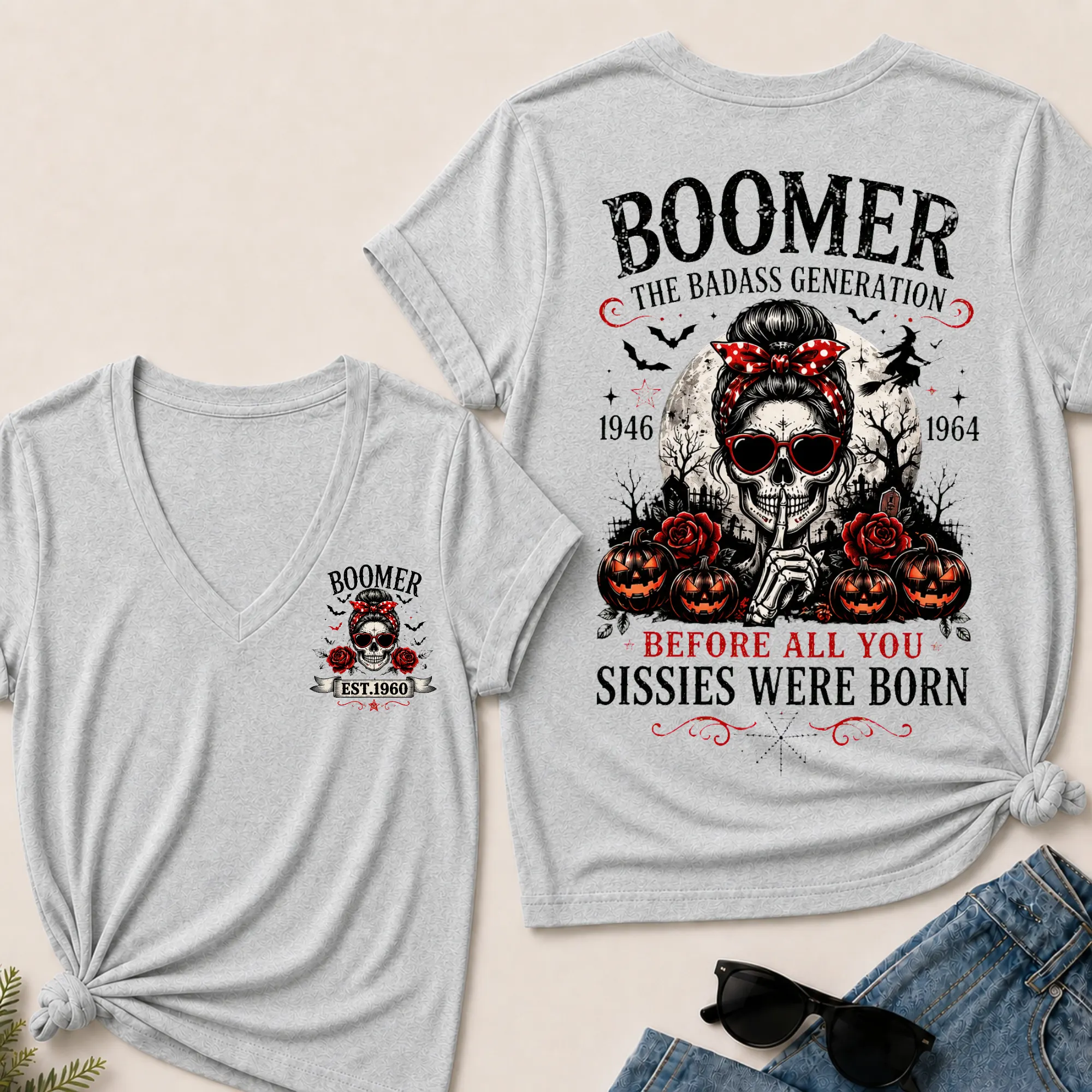 Happy Halloween Custom Your Boomer Year The Badass Generation – Before All You Sissies Were Born V-Neck Tee