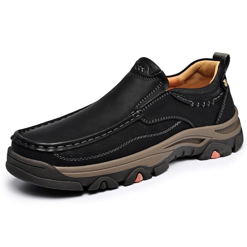 Men Genuine Leather Outdoor Slip-On Loafers with Arch Support & Wide Toe Box