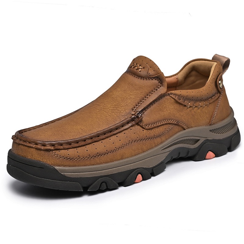 Men Genuine Leather Outdoor Slip-On Loafers with Arch Support & Wide Toe Box