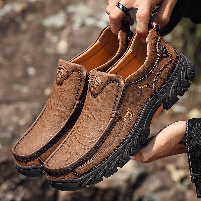 Mens Handcrafted Cowhide Orthopedic Outdoor Loafers 
