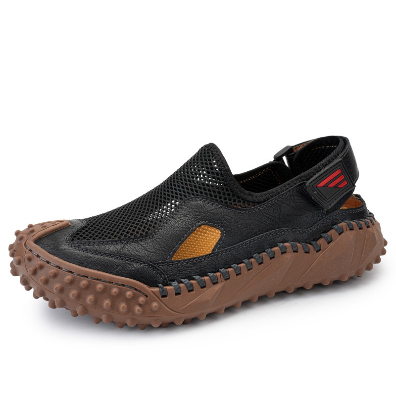 GARB Mens Genuine Leather Mesh Breathable Slip-on Sandals