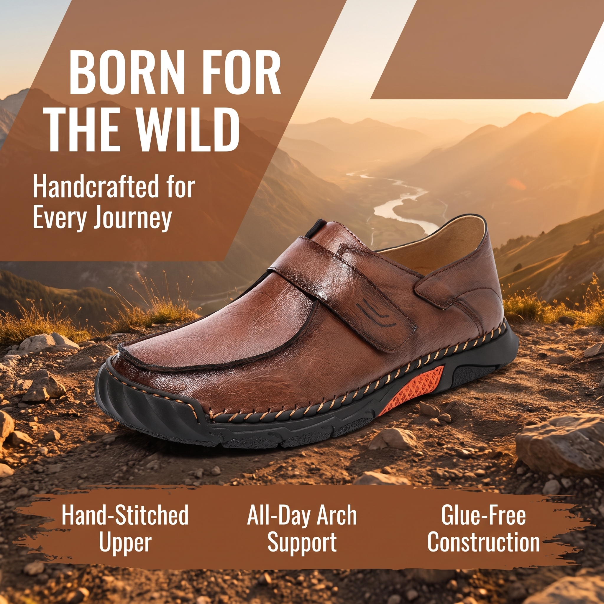 TREADVALE®Men's Hand Stitched Leather Walking Shoes