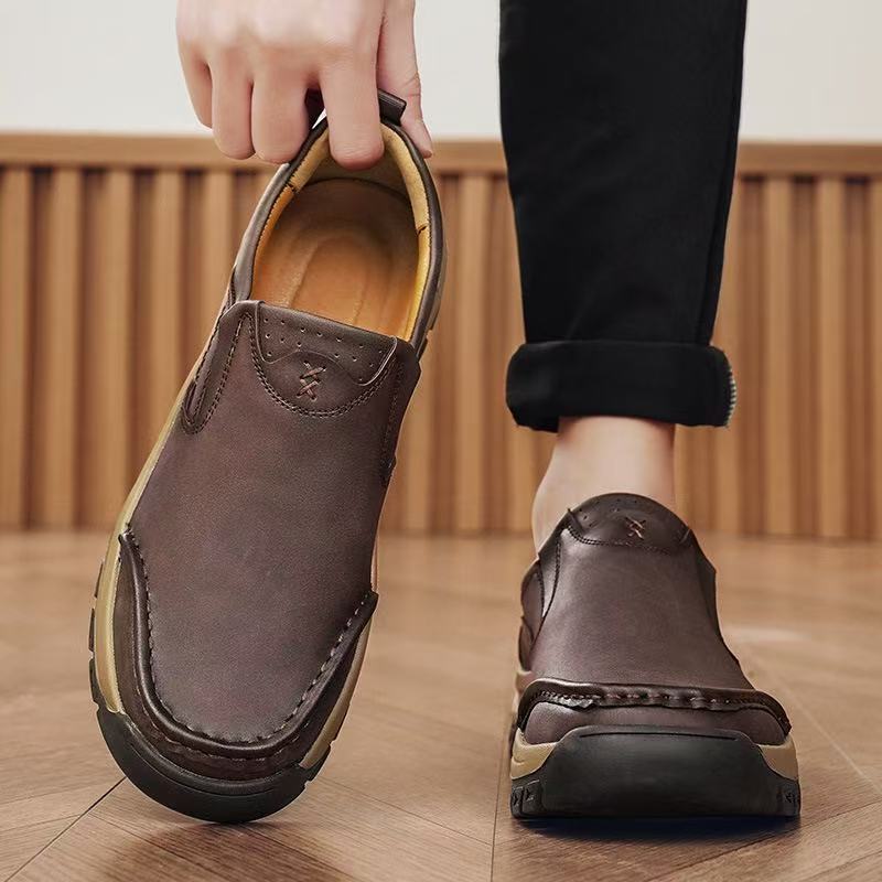 mens genuine leather orthopedic walking shoes 