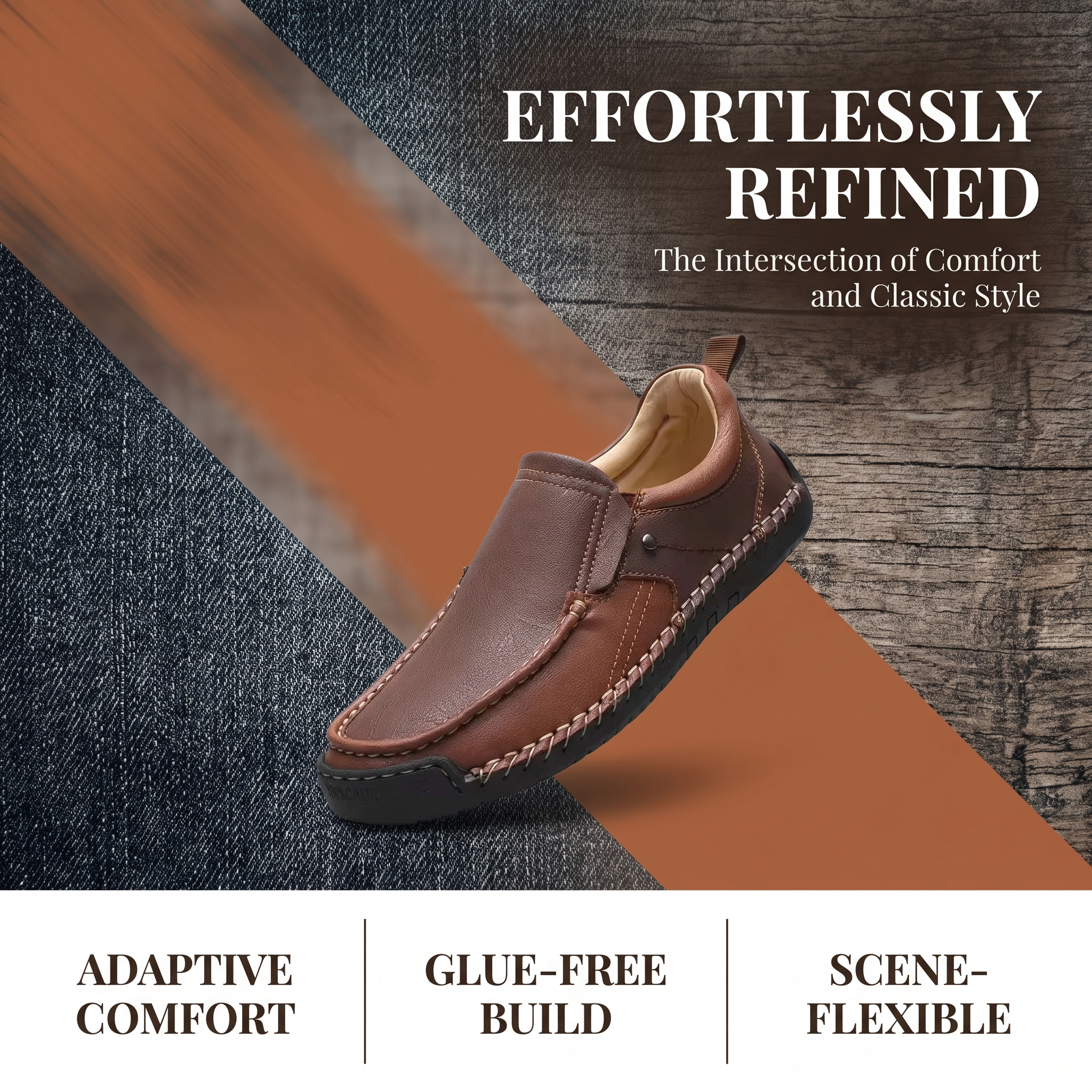 TREADVALE®Men's Two‑Tone Hand‑Stitched Slip‑on Leather Shoes