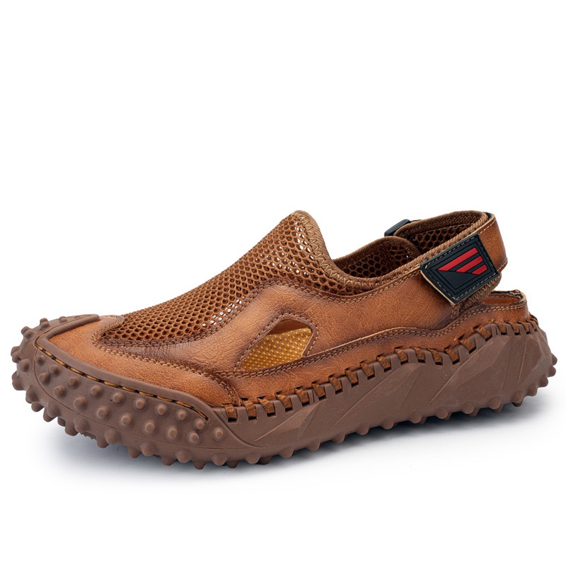 GARB Mens Genuine Leather Mesh Breathable Slip-on Sandals