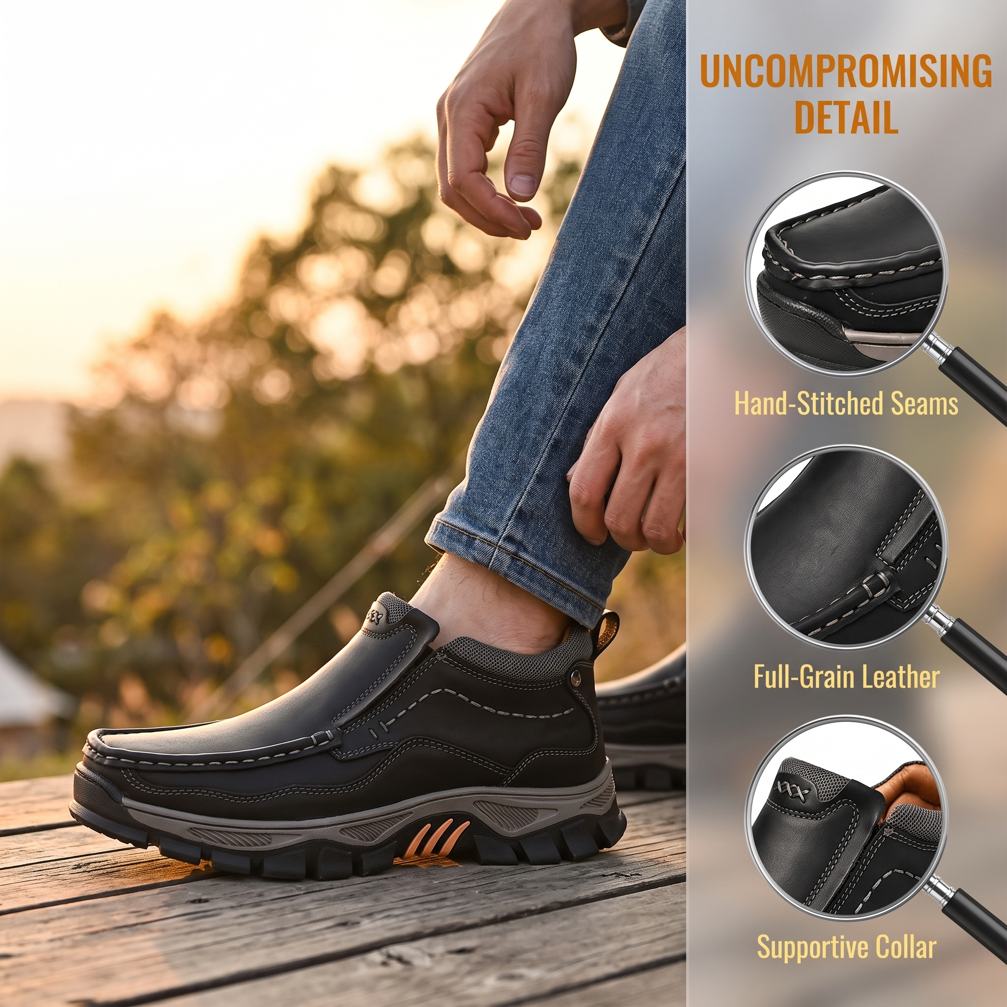 TREADVALE®Men's Handmade Genuine Leather Orthopedic Comfortable Walking Boots