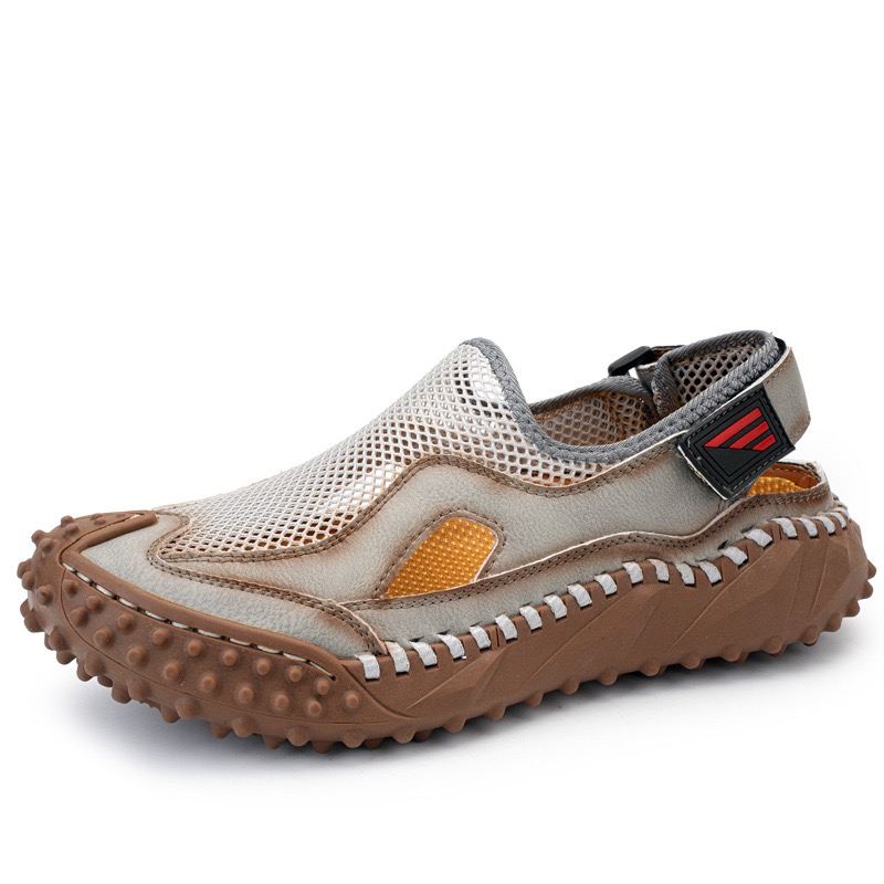 GARB Mens Genuine Leather Mesh Breathable Slip-on Sandals