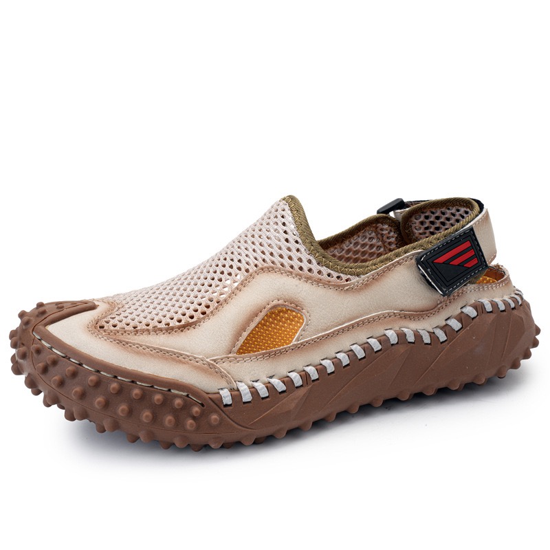 GARB Mens Genuine Leather Mesh Breathable Slip-on Sandals