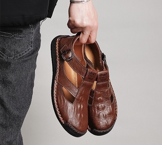 ⏰Last Day! 45% OFF  🔥MANTRAFF®Men's Handmade Genuine Leather Breathable Orthopedic Slip-on Sandals