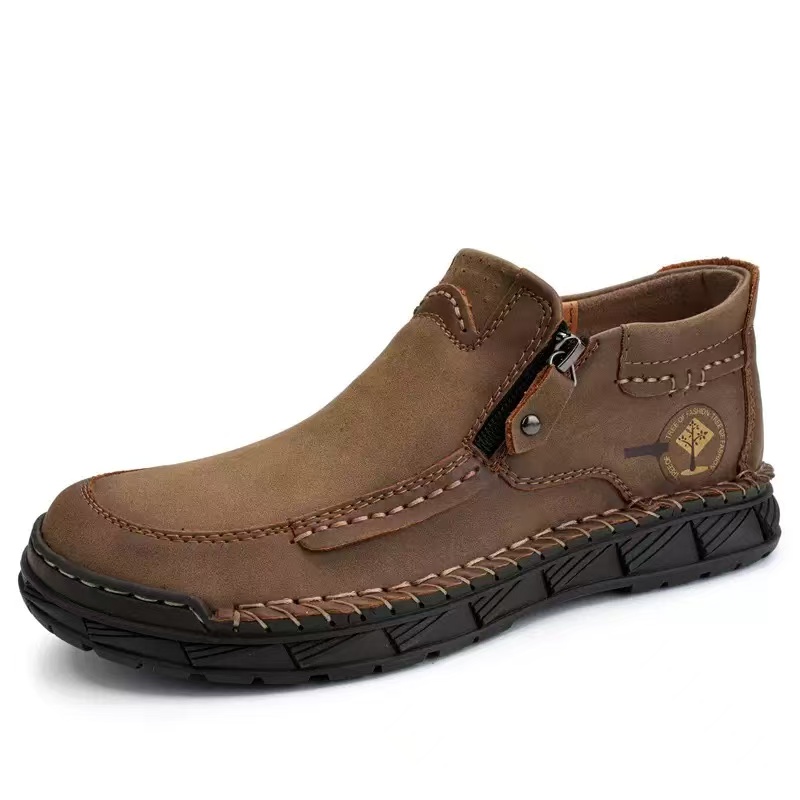 TREADVALE®Men's Side Zipper Mid Top Leather Ankle Boots