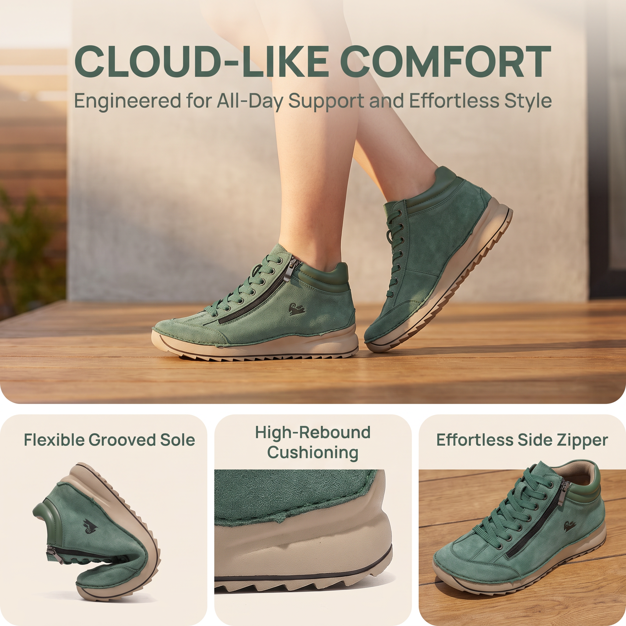 ⏰Last Day!45% OFF 🔥 PEAKER®Women's Matte Leather Double Zip Mid Top Walking Shoes