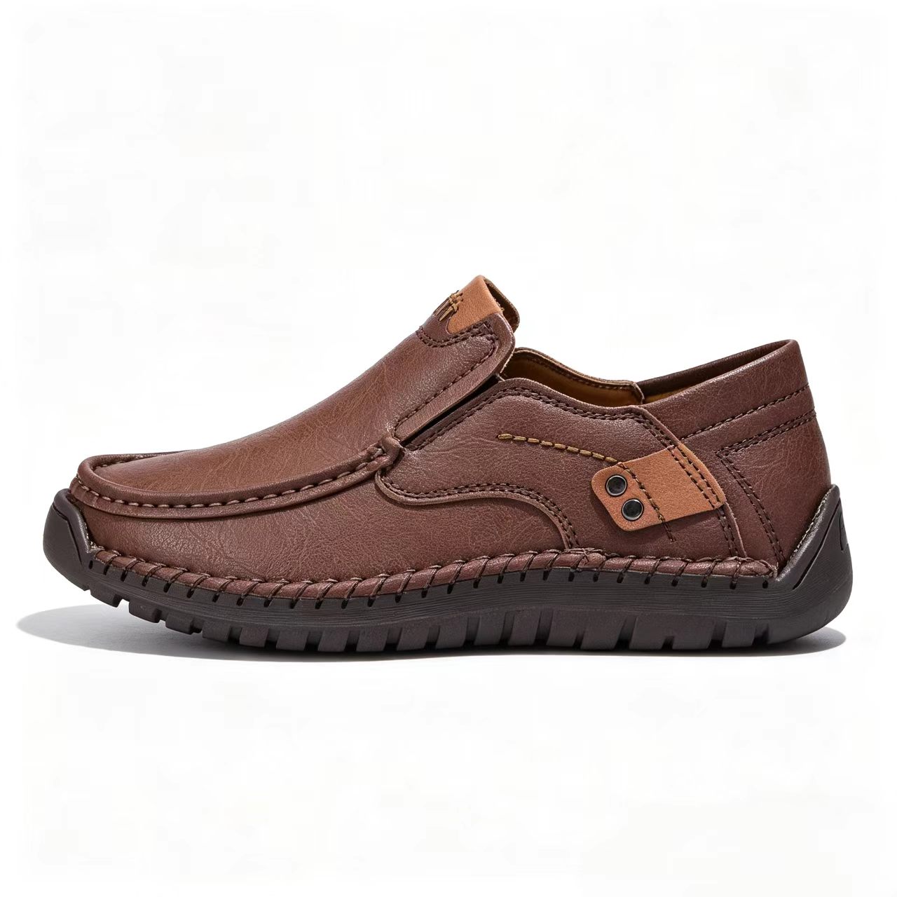 PEAKER Men’s Hand‑Stitched Slip‑On Vintage Leather Loafers