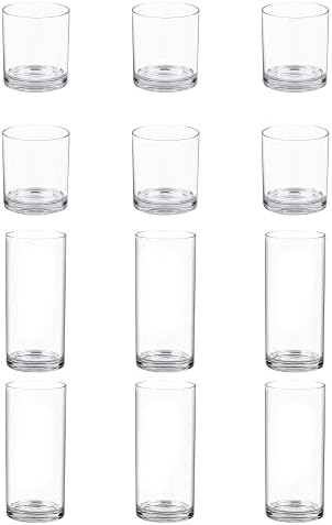 Tiawudi 12 Pack Plastic cups, Clear Tumblers, 6 each: 12 ounce and 16 ounce Water Drinking Cups, Reusable Drinking Glasses Set