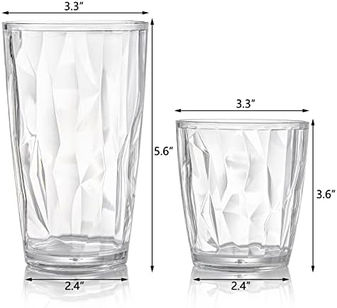 Hedume Set of 8 Plastic Water Tumblers, 4 Pack 17-ounce and 4 Pack 10-ounce Transparent Drinking Glasses
