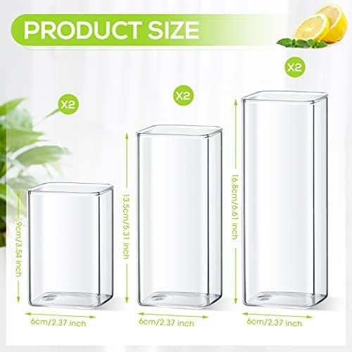 Sumind Set of 6 Square Drinking Glasses 8/13/17 oz Cocktail Glass Cups Clear Tall Cute Tumbler for Iced Tea Juice Beer Coffee Mixed Drink