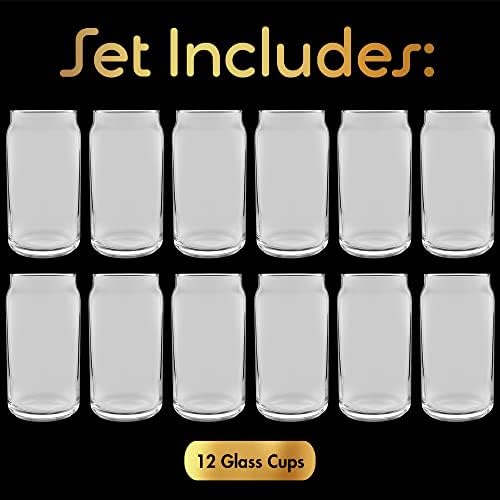 16 oz Can Shaped Glass Cups, Set of 12 Beer Can Glasses, Aesthetic Soda Can Cup Clear Glass Tumbler Beer Glasses, Cute Cups Tall Cocktail Drinkware