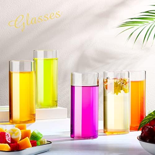 Zubebe Set of 12 Clear Drinking Glasses 16 oz Thin Highball Glasses Glass Cups Drinkware Elegant Bar Glassware Drink Tumblers for Juice Drinks