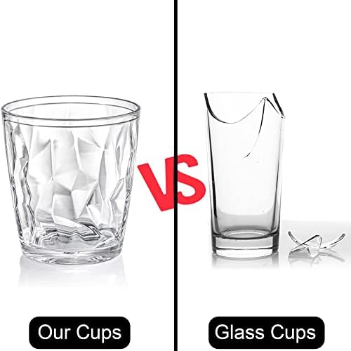 Hedume 9 Pack 10-ounce Plastic Water Tumblers, Transparent Drinking Glasses, Clear Acrylic Reusable Juice Wine Cups Stackable for Home, Picnic Party