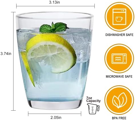 QAPPDA 7 Ounce Juice Glasses, Stackable Drinking Glass Set of 12, Clear Water Glasses Durable Homemade Beverage Tumbler for Soda, Mixed Drinks, Milk