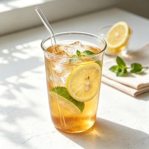 6 Pieces Drinking Glasses with Straw, 16 Oz Clear Water Glass Set