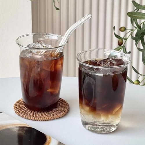 6 Pieces Drinking Glasses with Straw, 16 Oz Clear Water Glass Set