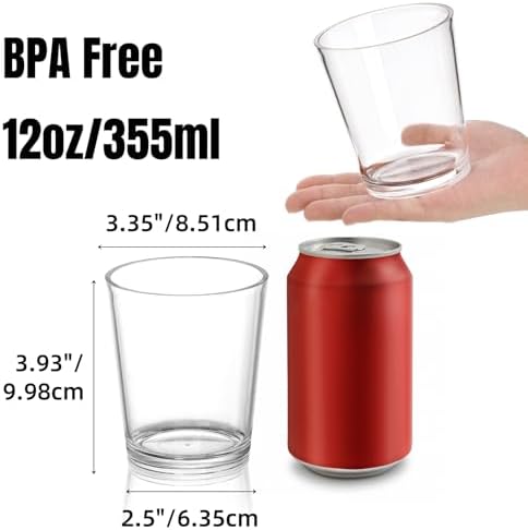 Noamus 9 Pack Plastic Drinking Glasses, 12 Oz Unbreakable Acrylic Water Tumblers, Reusable Shatter-Proof Clear Glasses