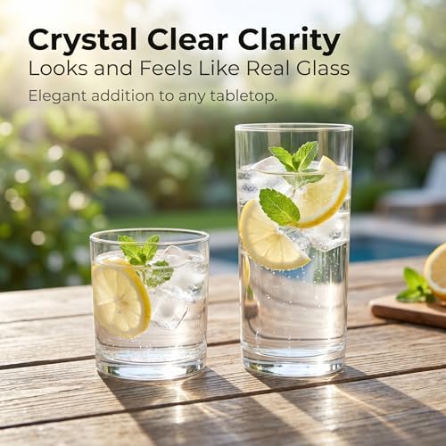 Meolibour® Acrylic Drinking Glasses Set of 8, 14oz Rocks & 20oz Water Cups, Unbreakable Plastic Drinkware, Clear Kitchen Tumblers for Home Outdoors