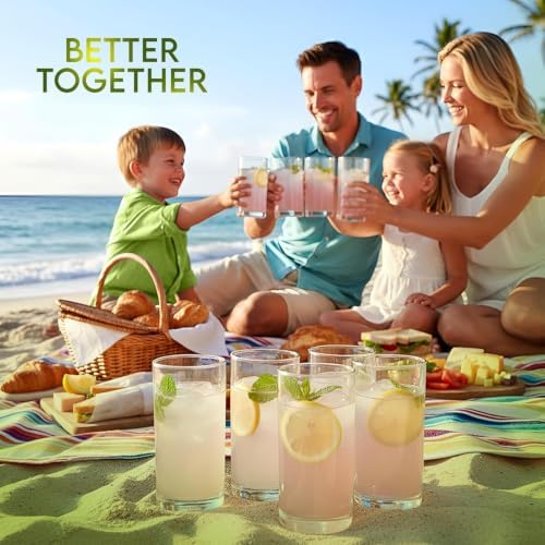 KICHLY Clear Plastic Highball Glasses, BPA Free Tall 16 Oz Tumblers, 8 Pack