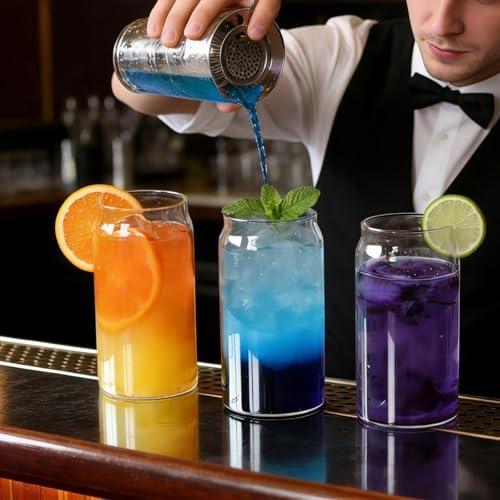 Etolies Drinking Glasses Set of 10, 17oz Can Shaped Glass Cups, Clear Highball Glasses, Cute Coffee Tumbler Glass, Ideal for Cocktails, Iced Coffee
