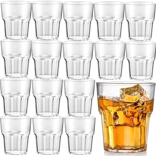 16 Pack 8 oz Plastic Drinking Glasses, BPA Free Unbreakable Juice Cups, Stackable Clear Beverages Iced Hot Tea Glassware for Cocktail