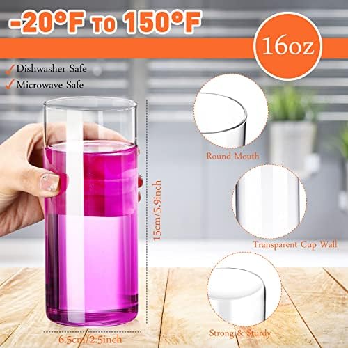 Zubebe Set of 12 Clear Drinking Glasses 16 oz Thin Highball Glasses Glass Cups Drinkware Elegant Bar Glassware Drink Tumblers for Juice Drinks