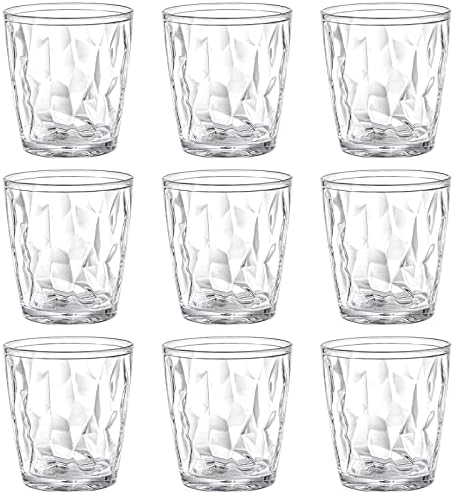 Hedume 9 Pack 10-ounce Plastic Water Tumblers, Transparent Drinking Glasses, Clear Acrylic Reusable Juice Wine Cups Stackable for Home, Picnic Party