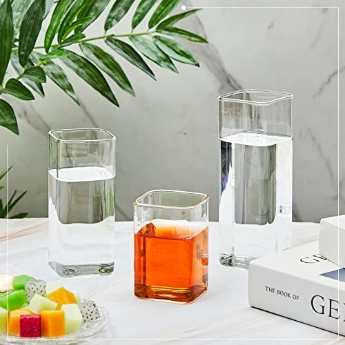 Sumind Set of 6 Square Drinking Glasses 8/13/17 oz Cocktail Glass Cups Clear Tall Cute Tumbler for Iced Tea Juice Beer Coffee Mixed Drink