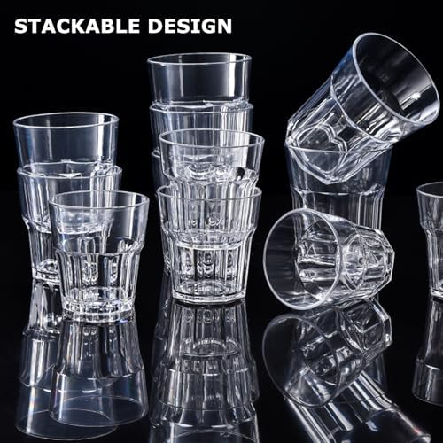 16 Pack 8 oz Plastic Drinking Glasses, BPA Free Unbreakable Juice Cups, Stackable Clear Beverages Iced Hot Tea Glassware for Cocktail