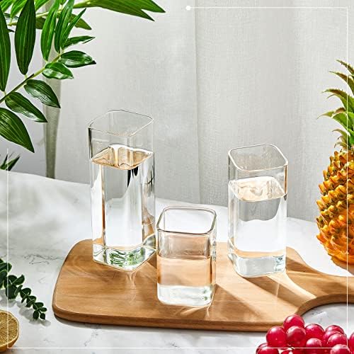 Sumind Set of 6 Square Drinking Glasses 8/13/17 oz Cocktail Glass Cups Clear Tall Cute Tumbler for Iced Tea Juice Beer Coffee Mixed Drink