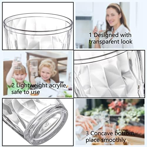 Hedume 9 Pack 10-ounce Plastic Water Tumblers, Transparent Drinking Glasses, Clear Acrylic Reusable Juice Wine Cups Stackable for Home, Picnic Party