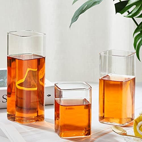 Sumind Set of 6 Square Drinking Glasses 8/13/17 oz Cocktail Glass Cups Clear Tall Cute Tumbler for Iced Tea Juice Beer Coffee Mixed Drink