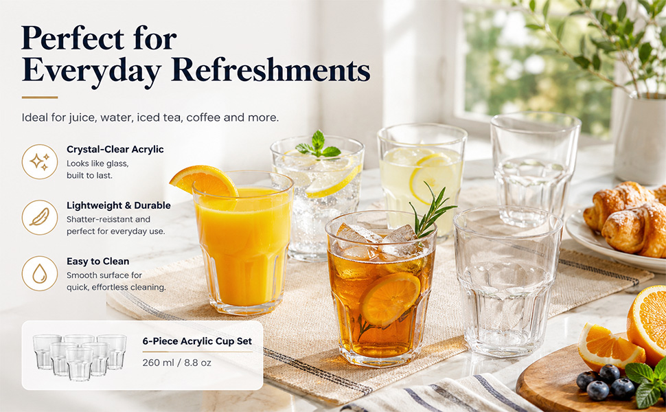 6 PCS Clear Plastic Tumblers Resuable Drinking Glasses