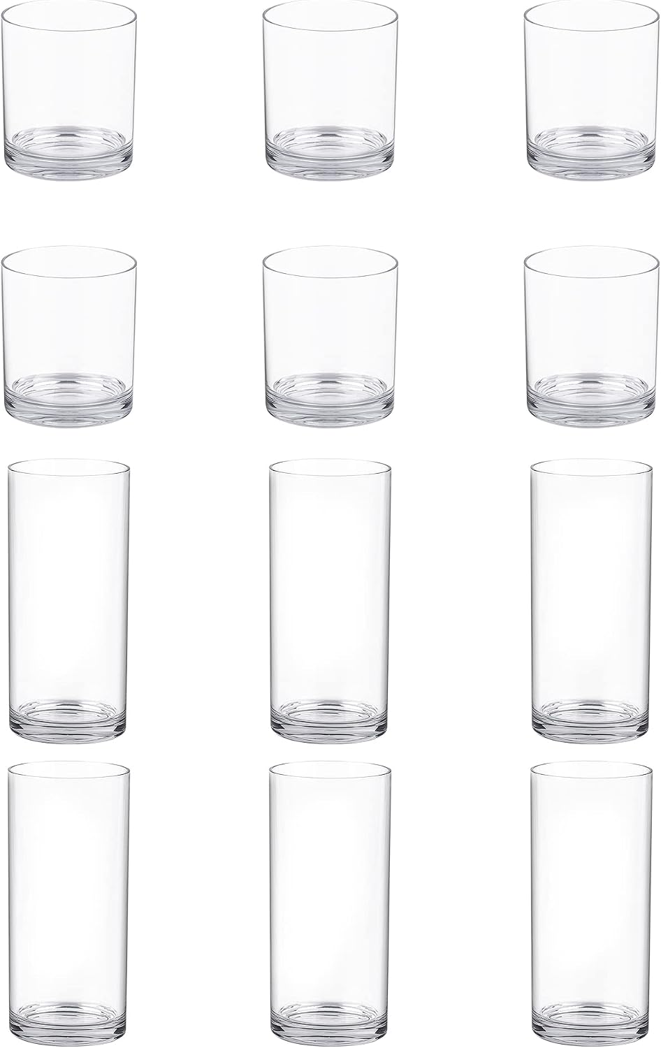 Tiawudi 12 Pack Plastic cups, Clear Tumblers, 6 each: 12 ounce and 16 ounce Water Drinking Cups, Reusable Drinking Glasses Set
