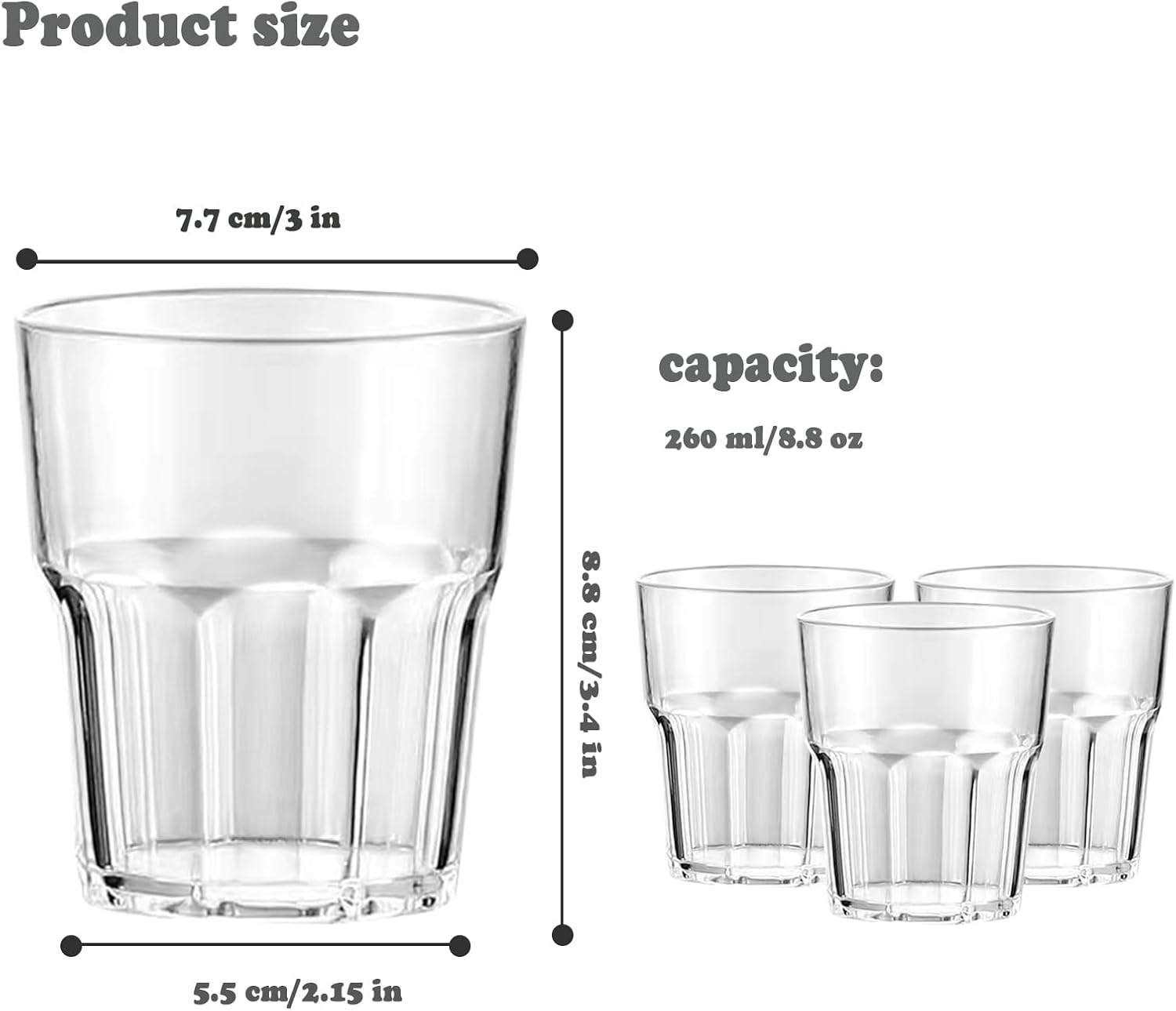 6 PCS Clear Plastic Tumblers, Resuable Drinking Glasses, 8.8 OZ Acrylic Cup