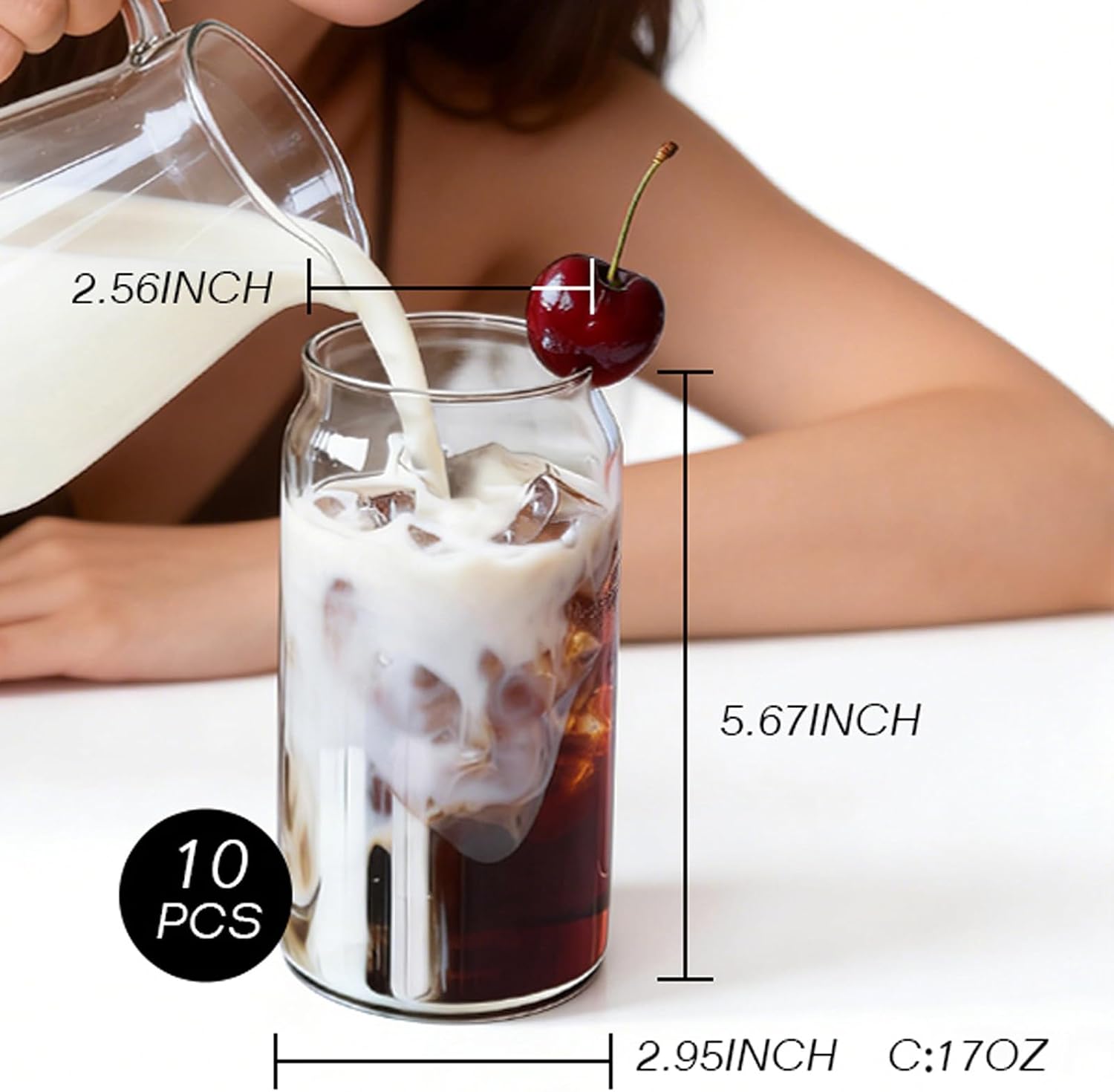 Etolies Drinking Glasses Set of 10, 17oz Can Shaped Glass Cups, Clear Highball Glasses, Cute Coffee Tumbler Glass, Ideal for Cocktails, Iced Coffee