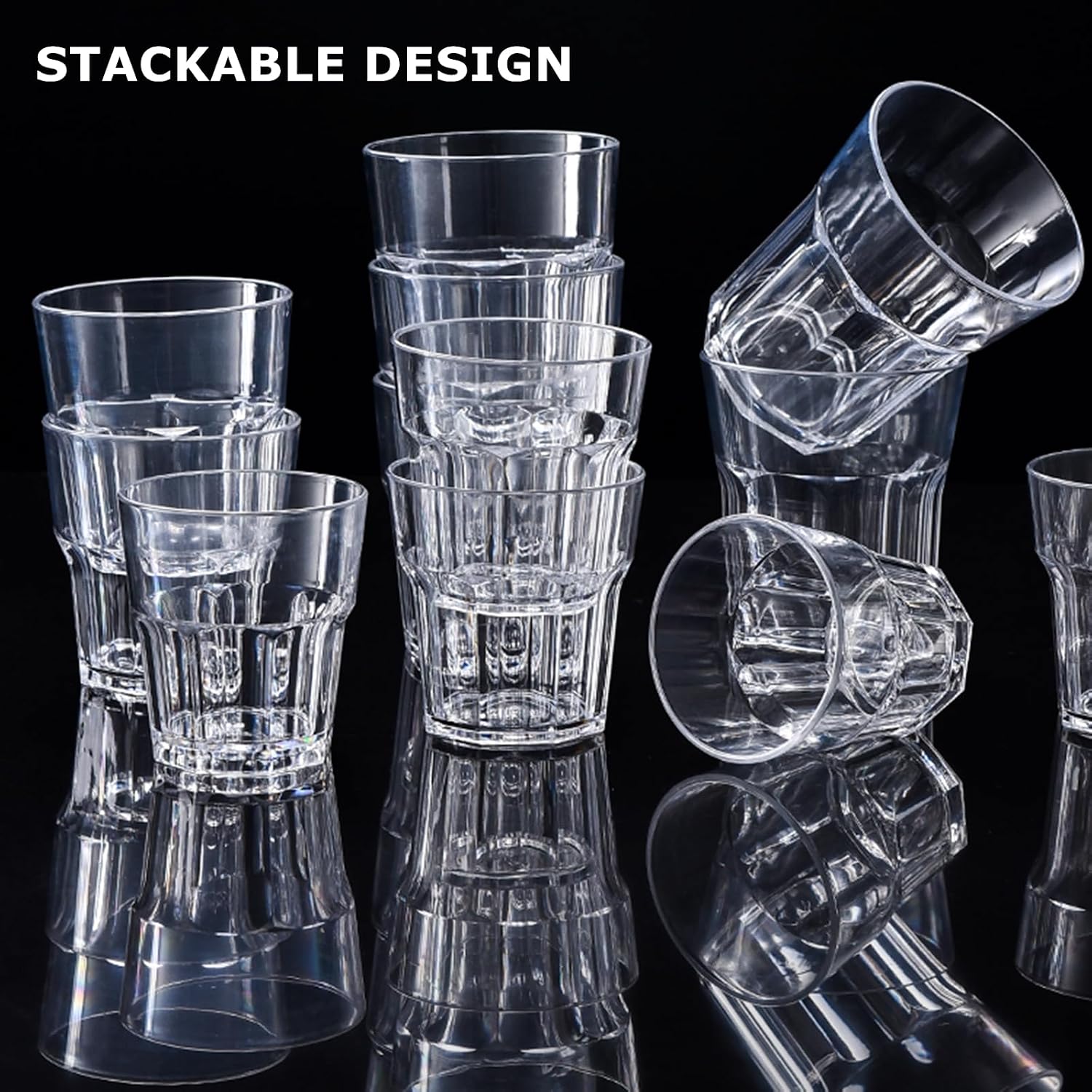 16 Pack 8 oz Plastic Drinking Glasses, BPA Free Unbreakable Juice Cups, Stackable Clear Beverages Iced Hot Tea Glassware for Cocktail