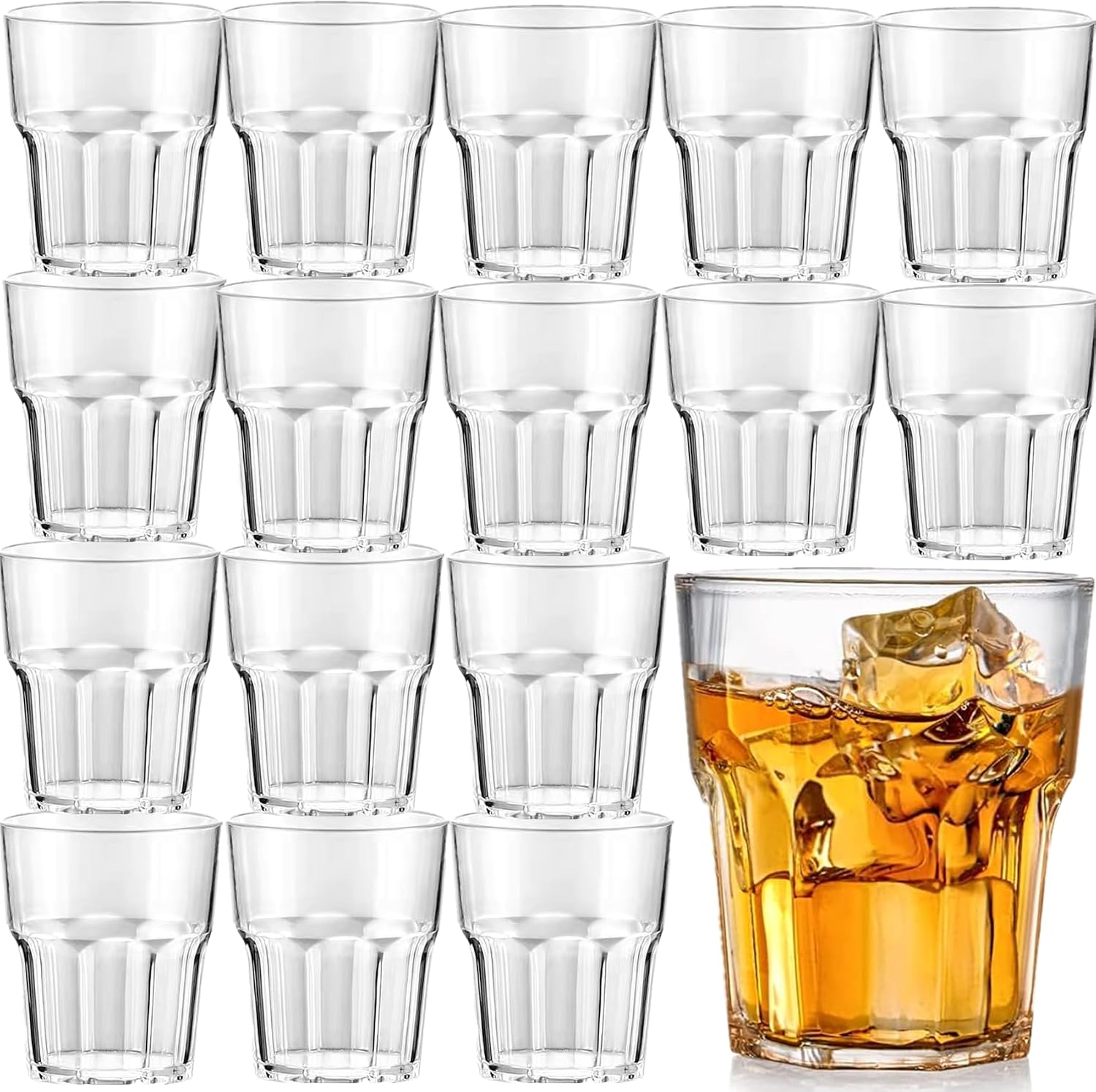 16 Pack 8 oz Plastic Drinking Glasses, BPA Free Unbreakable Juice Cups, Stackable Clear Beverages Iced Hot Tea Glassware for Cocktail