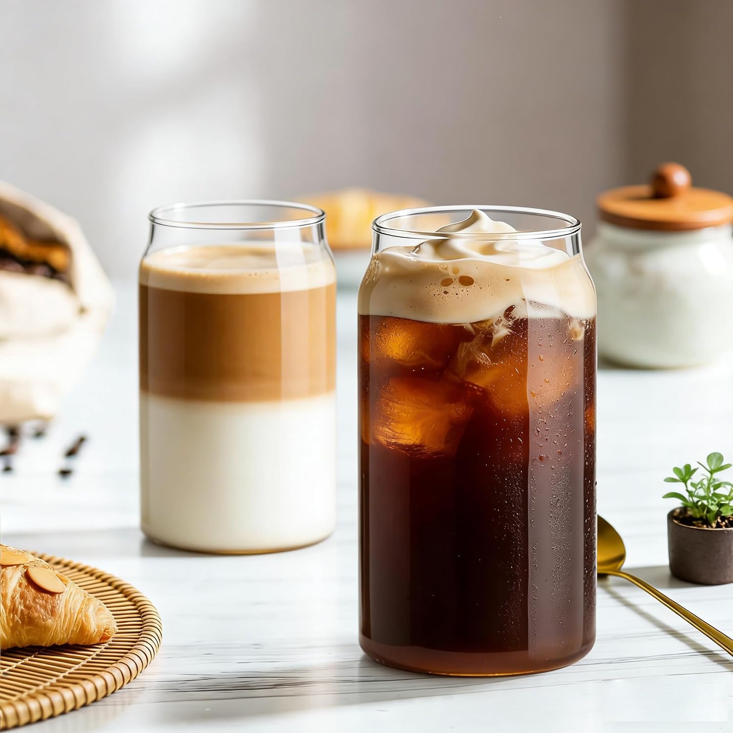 Etolies Drinking Glasses Set of 10, 17oz Can Shaped Glass Cups, Clear Highball Glasses, Cute Coffee Tumbler Glass, Ideal for Cocktails, Iced Coffee