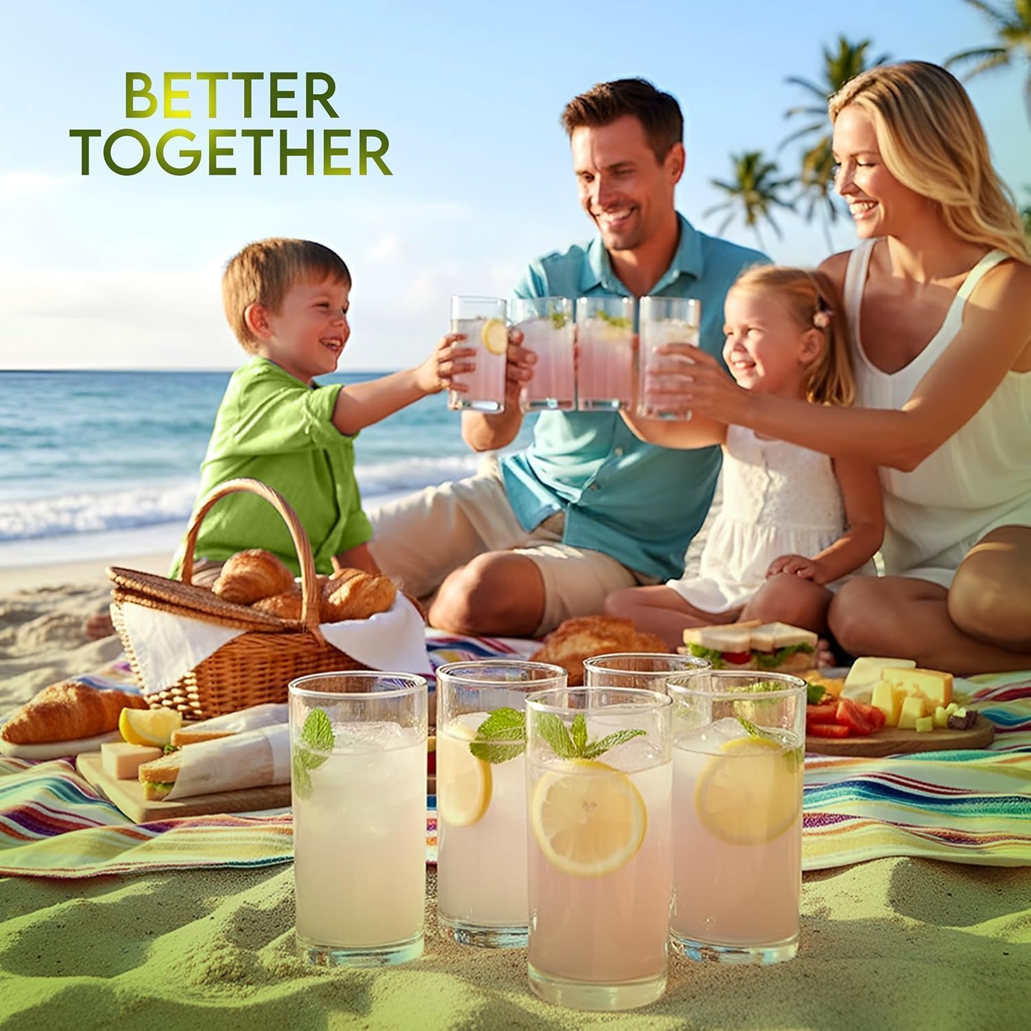 KICHLY Clear Plastic Highball Glasses, BPA Free Tall 16 Oz Tumblers, 8 Pack