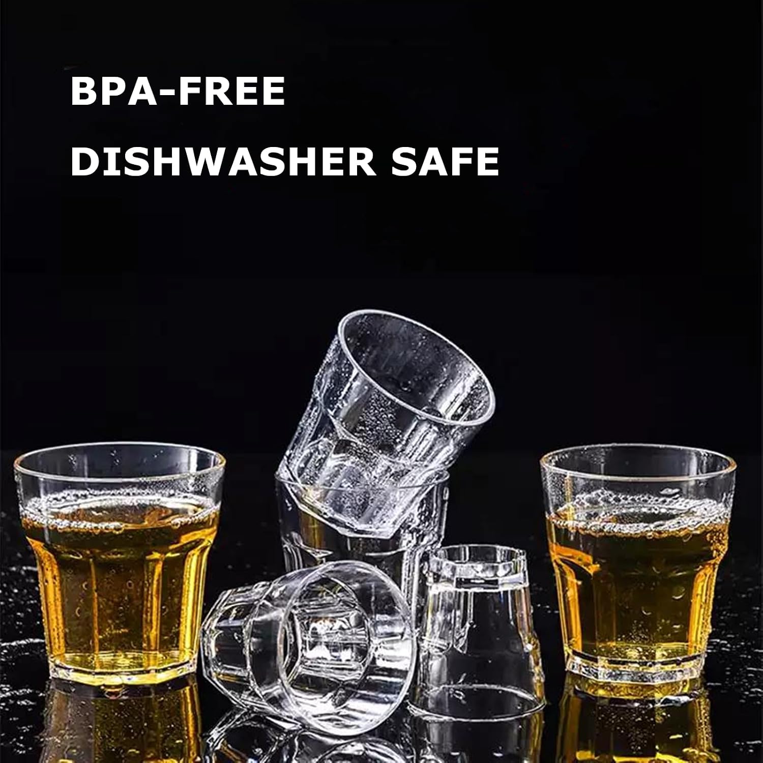 16 Pack 8 oz Plastic Drinking Glasses, BPA Free Unbreakable Juice Cups, Stackable Clear Beverages Iced Hot Tea Glassware for Cocktail