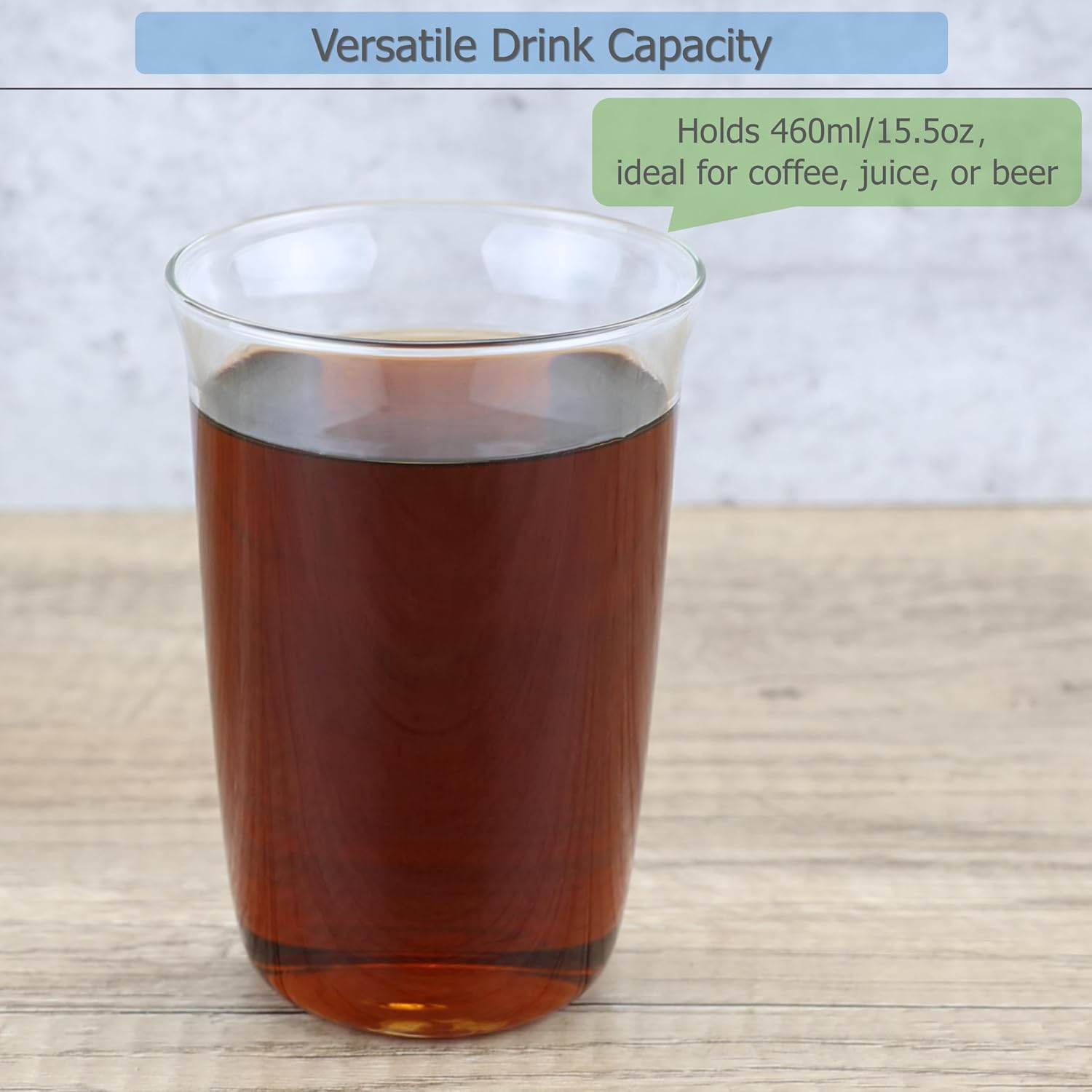 EIKS 2 Pack Crystal Clear Drinking Glasses Cups, 460ml/15.5oz