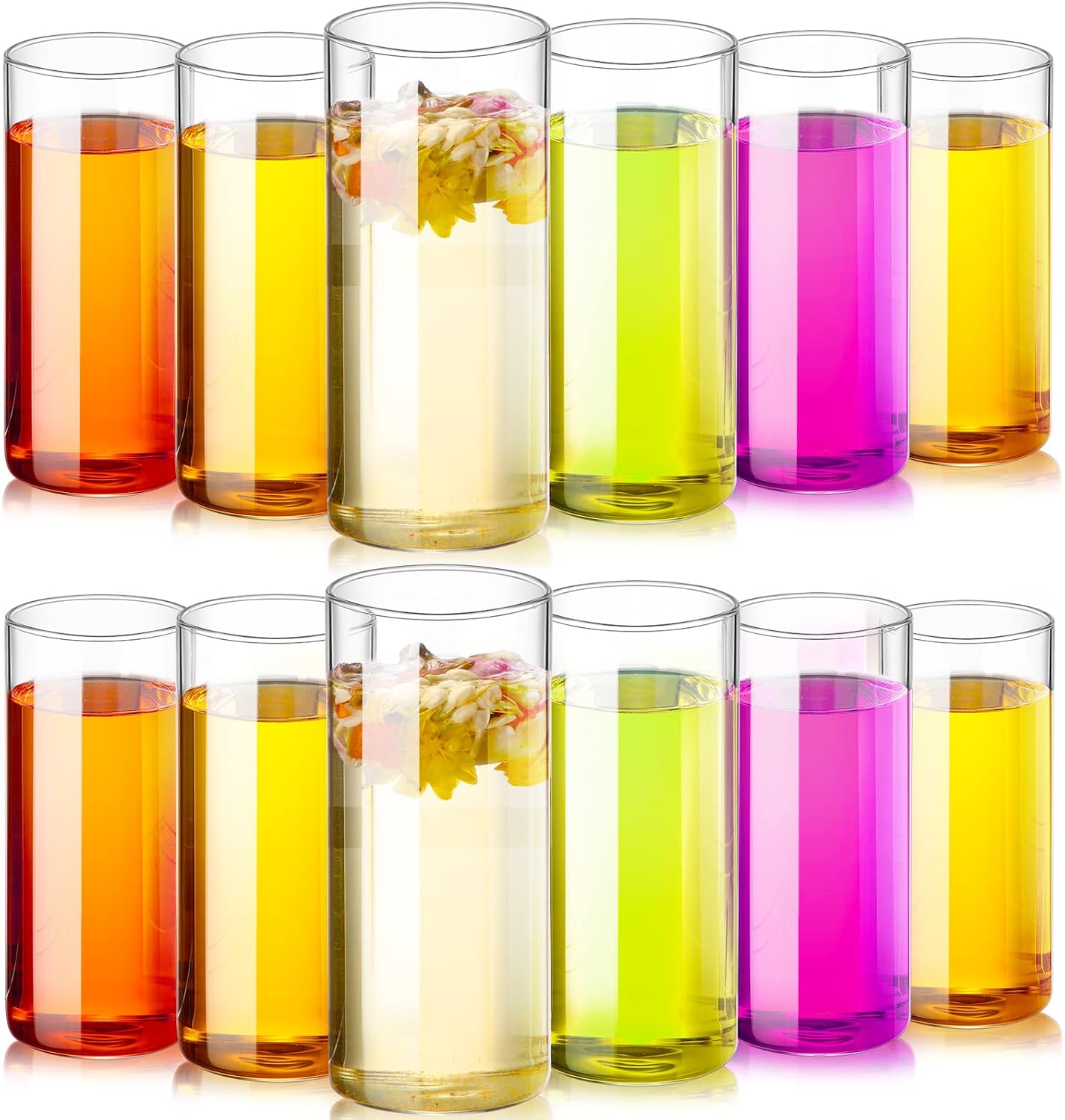 Zubebe Set of 12 Clear Drinking Glasses 16 oz Thin Highball Glasses Glass Cups Drinkware Elegant Bar Glassware Drink Tumblers for Juice Drinks