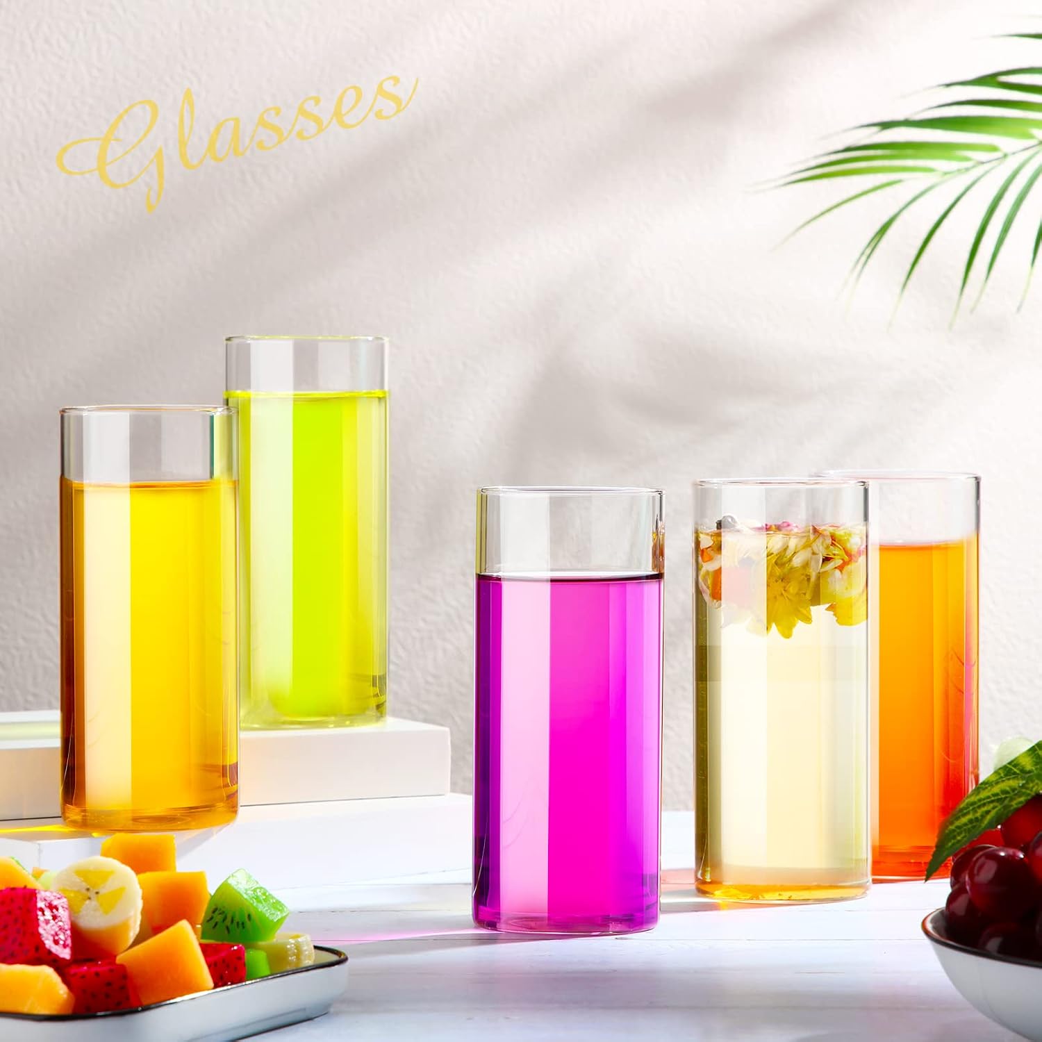 Zubebe Set of 12 Clear Drinking Glasses 16 oz Thin Highball Glasses Glass Cups Drinkware Elegant Bar Glassware Drink Tumblers for Juice Drinks